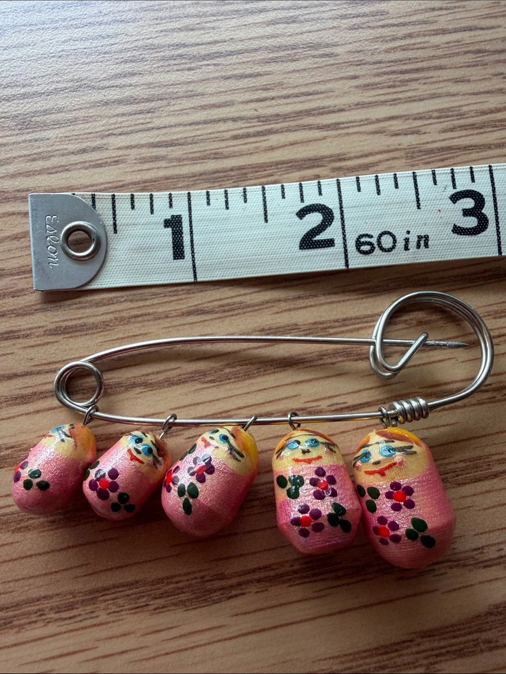 Pink Matryoshka Doll Charm Safety Pin Keychain